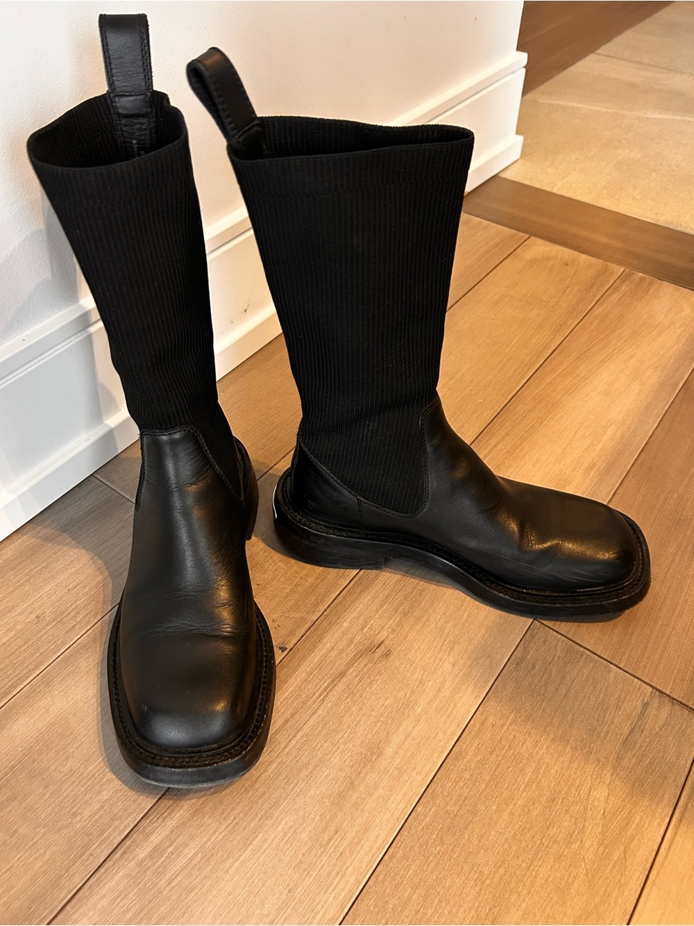Alexander Wang Black Leather & Knit Mid-Calf Boots